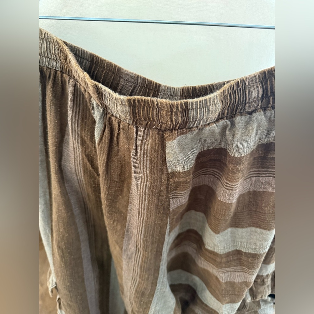 Oli and Hali Striped Brown and Tan Women's Pants- cinch option at ankle - Picture 4 of 4